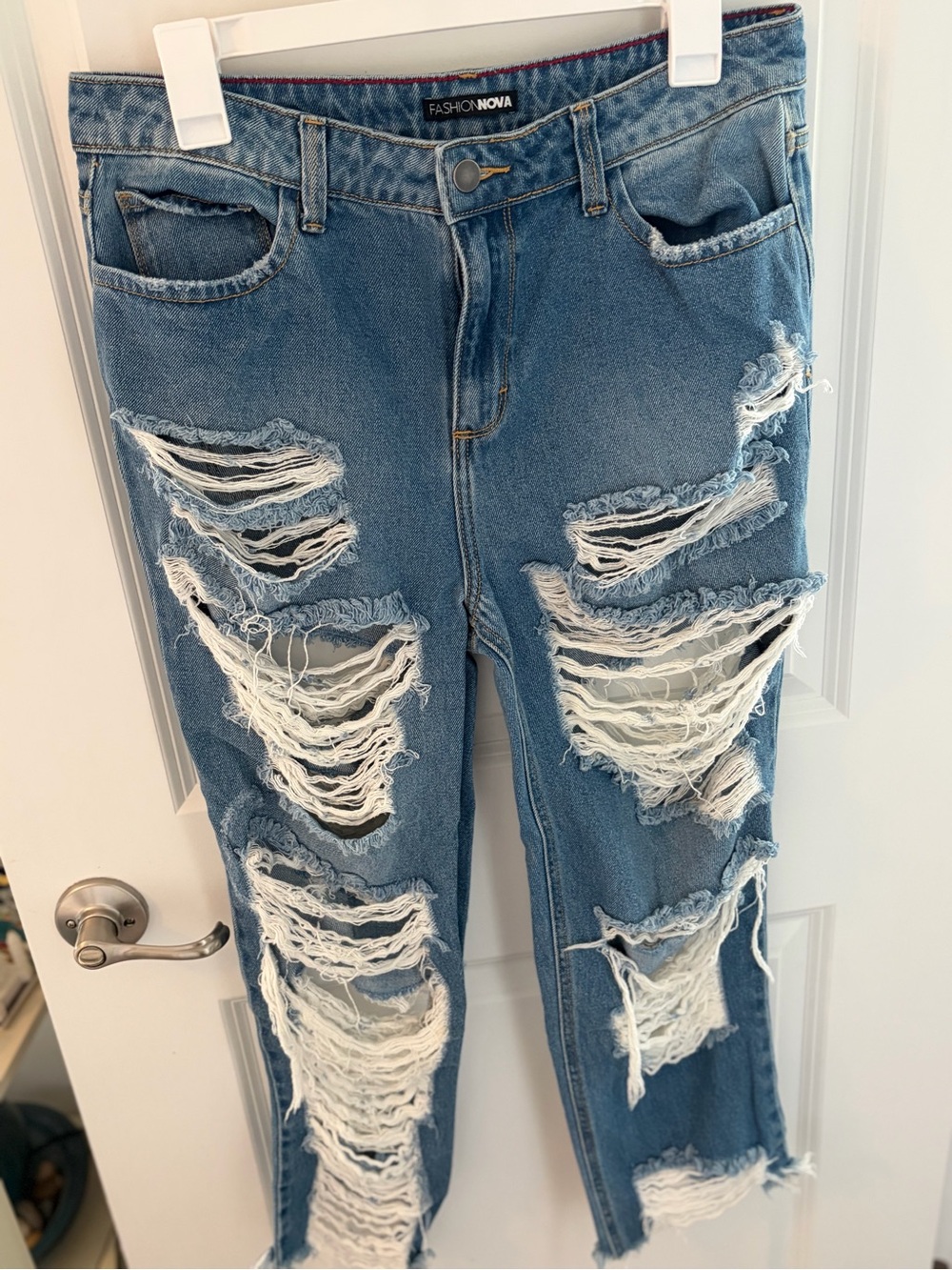 Fashion Nova Light Blue Distressed Skinny Jeans